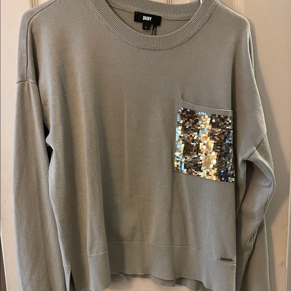 DKNY Light Gray Sweater with Sequin Accent